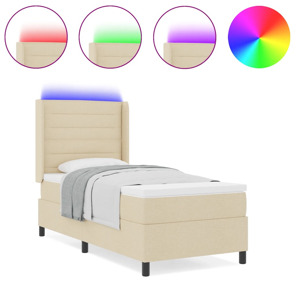 vidaXL Κρεβάτι με Στρώμα & LED σε Κρέμ, 90x200 εκ Ύφασμα