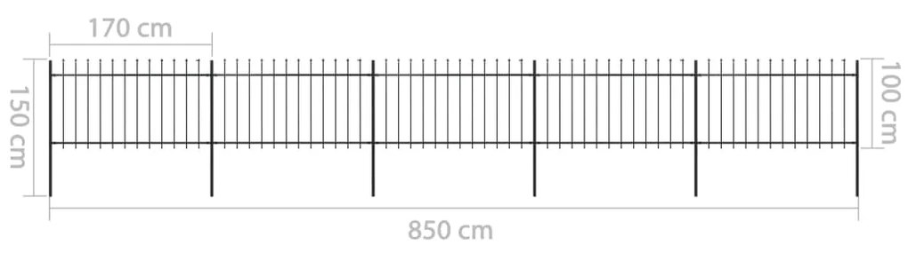 vidaXL Κάγκελα Περίφραξης με Λόγχες Μαύρα 8,5 x 1 μ. από Χάλυβα