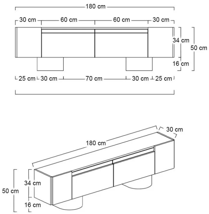 Έπιπλο τηλεόρασης Haven Megapap χρώμα ανθρακί 180x30x50εκ.
