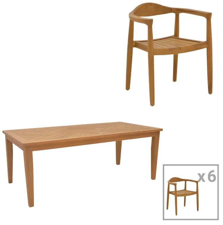 Intrahome Τραπεζαρία σετ 7τεμ. Ganny-Mady Intrahome teak ξύλο σε φυσική απόχρωση 200x100x75εκ | SKU: INTRAPA-451111146