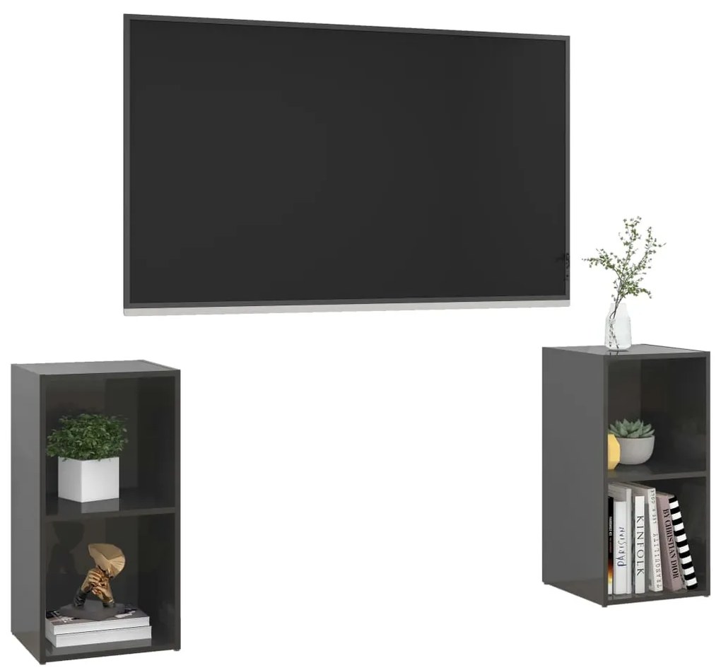 vidaXL Έπιπλα Τηλεόρασης 2 τεμ. Γυαλ. Γκρι 72x35x36,5 εκ. Επεξ. Ξύλο