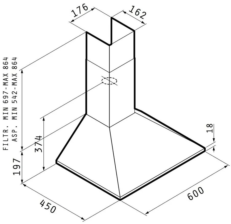 Απορροφητήρας Καμινάδα High Power Pyramis 60x45x106 εκ.