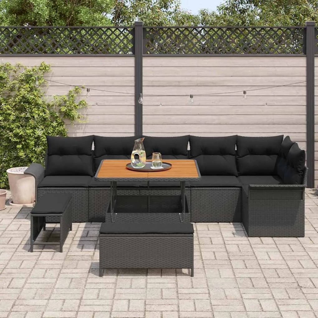 vidaXL Σετ Καναπέ Κήπου 9 pcs Μαύρο συνθετικό ρατάν