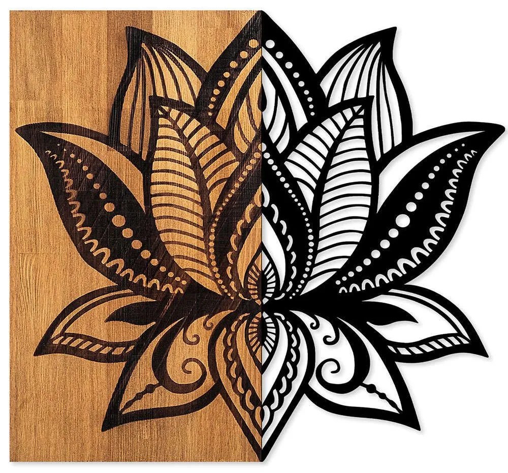 Διακοσμητικό Τοίχου Lotus 899SKL2403 58x59cm Walnut-Black Wallity Metal,Wood