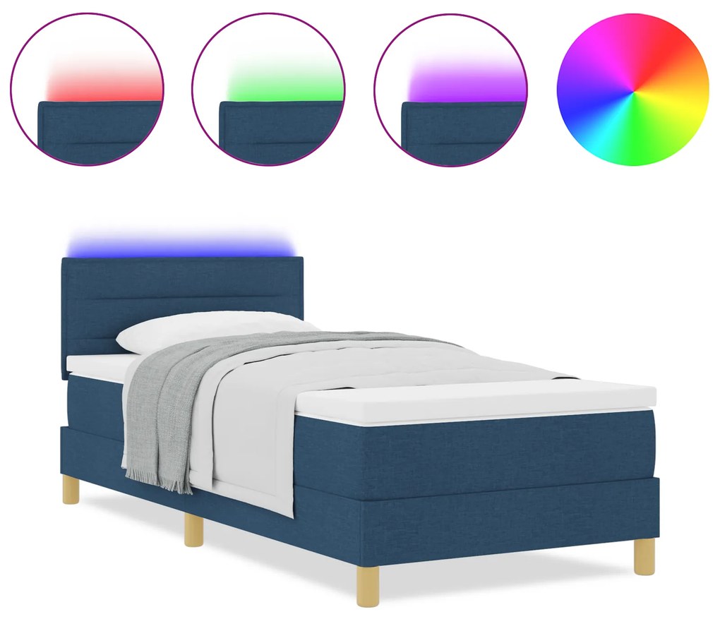 vidaXL Κρεβάτι Μποξ Σπρινγκ με Στρώμα & LED Μπλε 80x200 εκ Ύφασμα