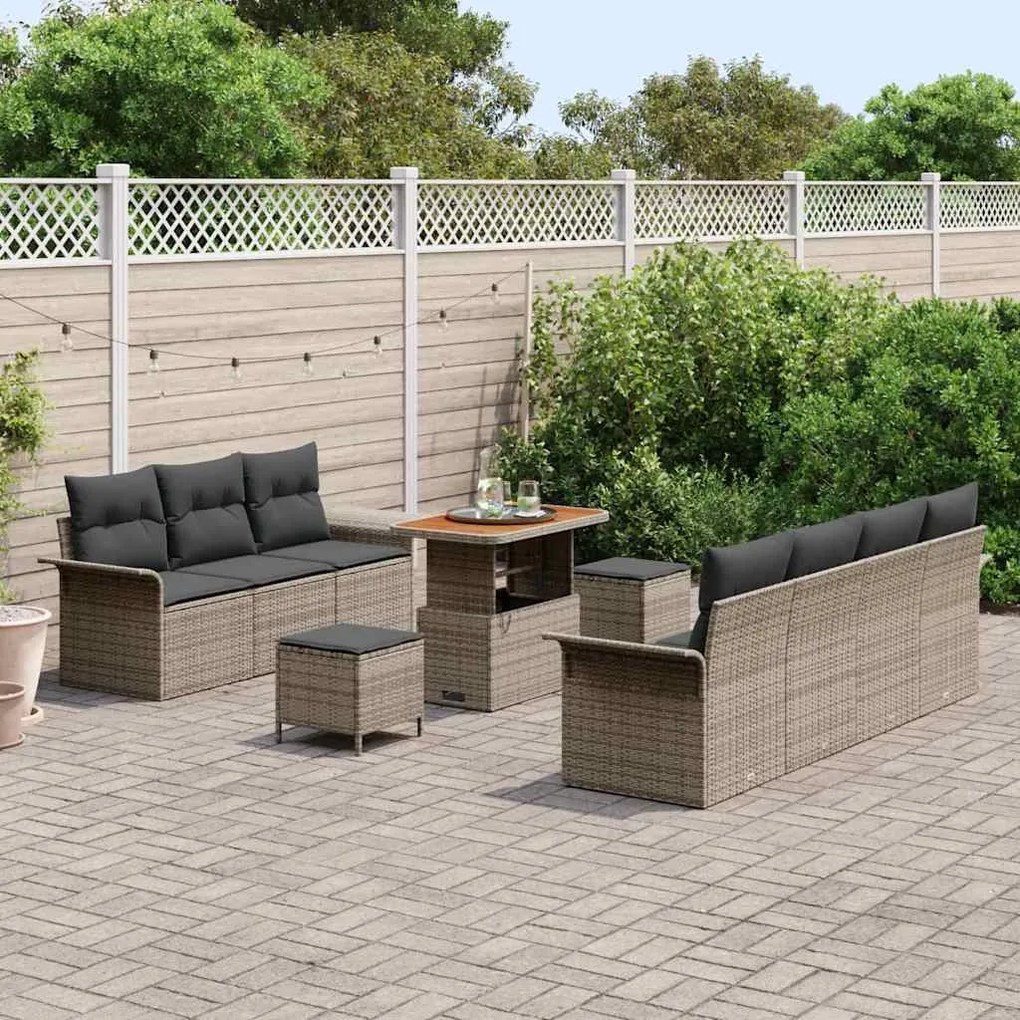 vidaXL Σετ Καναπέ Κήπου Ρυθμιζόμενο ύψος 10 pcs Γκρι συνθετικό ρατάν