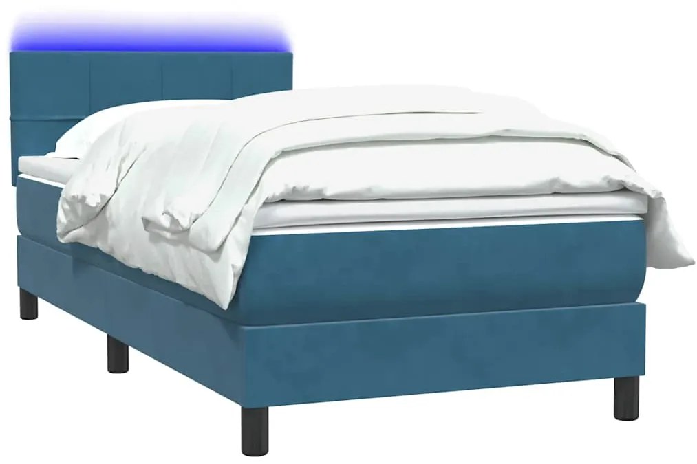 vidaXL Κρεβάτι Boxspring με Στρώμα Σκούρο Μπλε 90x220 εκ. Βελούδινο