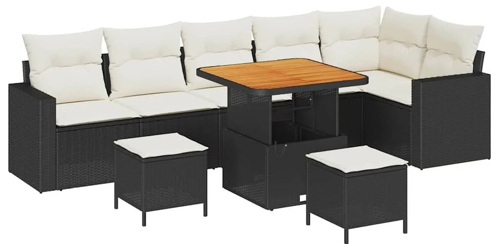 vidaXL Σετ Καναπέ Κήπου 9 pcs Μαύρο και κρεμ 80 x 80 x 71 cm