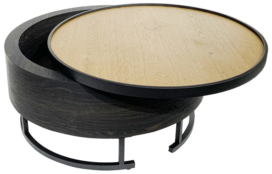 BARREL COFFEE TABLE ΜΕ ΑΠΟΘ/ΚΟ ΧΩΡΟ ΜΑΥΡΟ ΦΥΣΙΚΟ ΜΑΥΡΟ D80xH39,5cm - 04-0962 - 04-0962