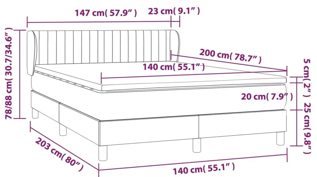 Κρεβάτι Boxspring με Στρώμα Ανοιχτό Γκρι 140x200 εκ. Βελούδινο - Γκρι