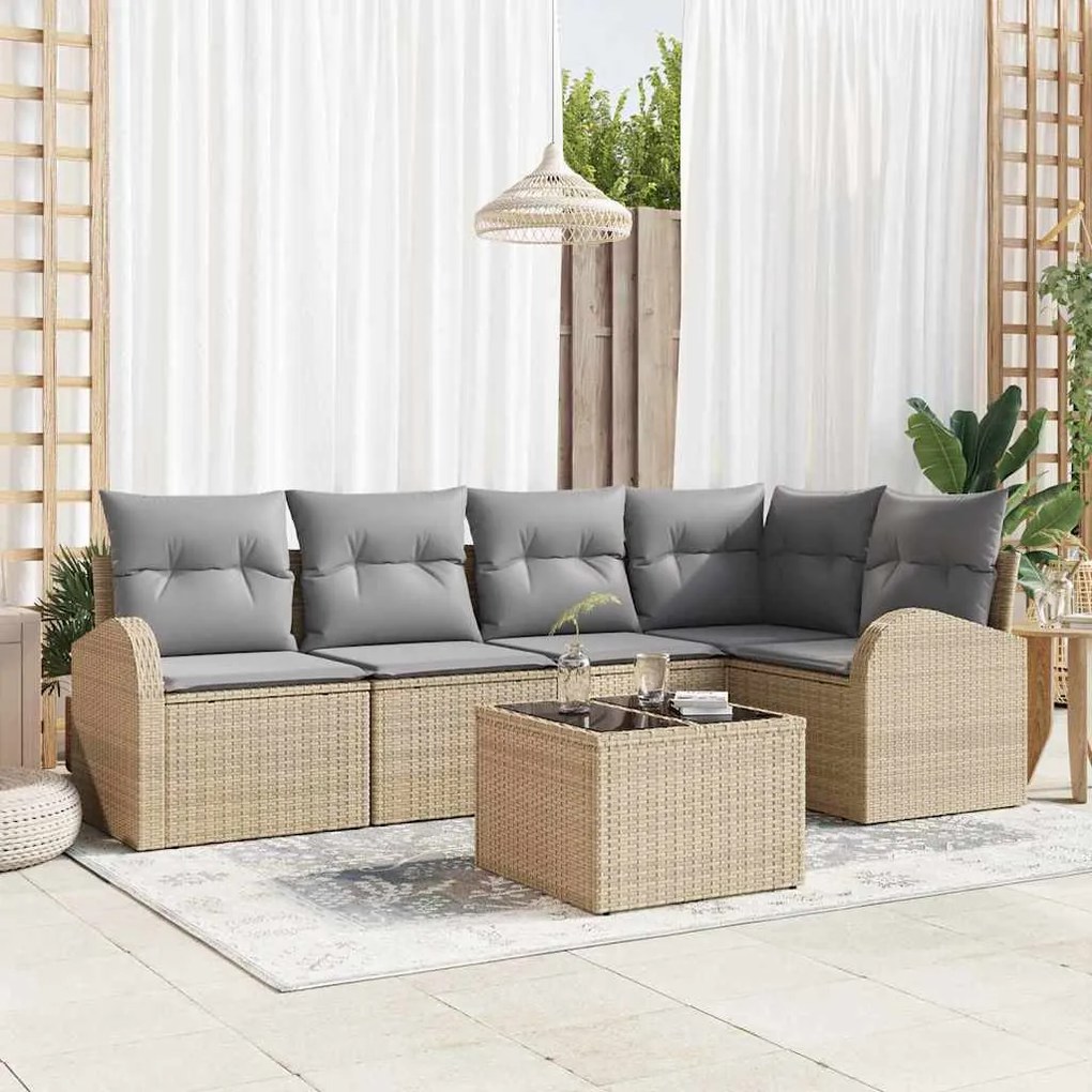vidaXL Σετ Καναπέ Κήπου με μαξιλάρι 6 pcs Μπεζ Πολυ ράταν