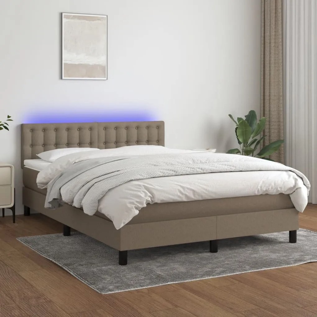 Κρεβάτι Boxspring με Στρώμα &amp; LED Taupe 140x190 εκ. Υφασμάτινο