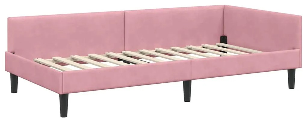 vidaXL Πλαϊνό Κρεβάτι Ροζ 100 x 200 cm Βελούδο και Στιβαρή ξυλεία