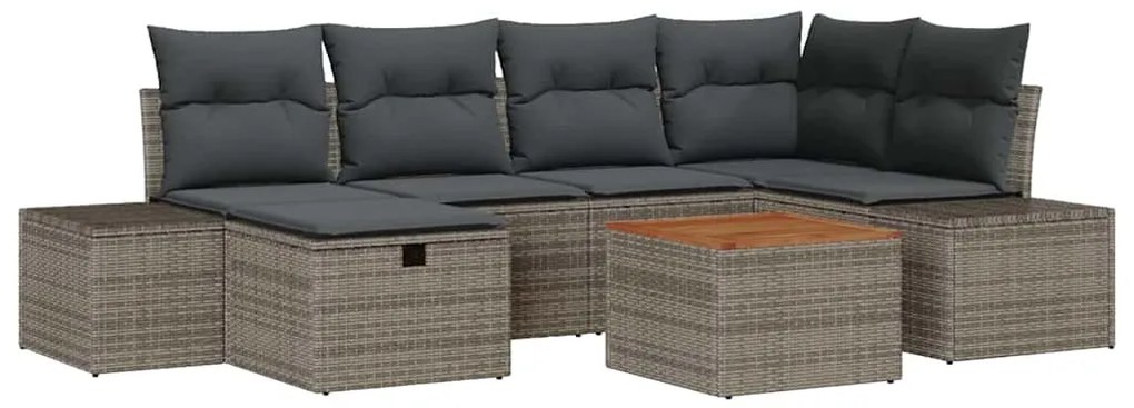 vidaXL Σετ Καναπέ Κήπου με μαξιλάρι 7 pcs Γκρι Πολυ ράταν