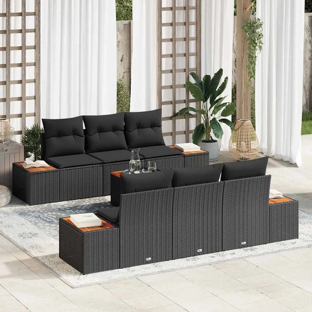 vidaXL Σετ Καναπέ Κήπου με μαξιλάρι 7 pcs Μαύρο Πολυ ράταν