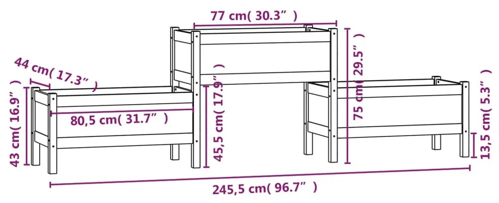 Ζαρντινιέρα 245,5x44x75 εκ. από Μασίφ Ξύλο Πεύκου - Καφέ