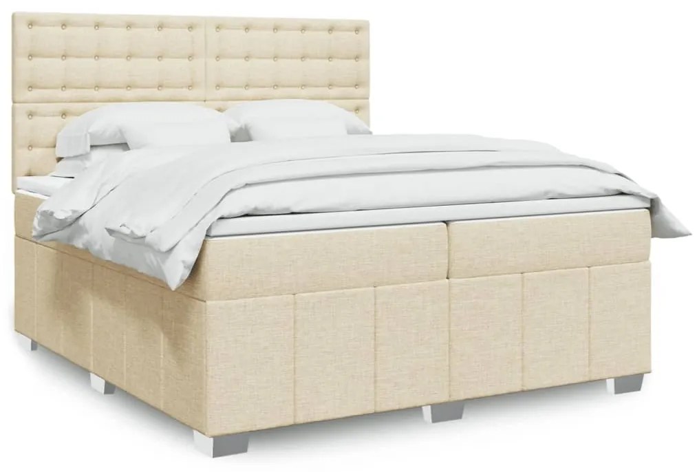 Κρεβάτι Boxspring με Στρώμα Κρεμ 200x200 εκ. Υφασμάτινο - Κρεμ