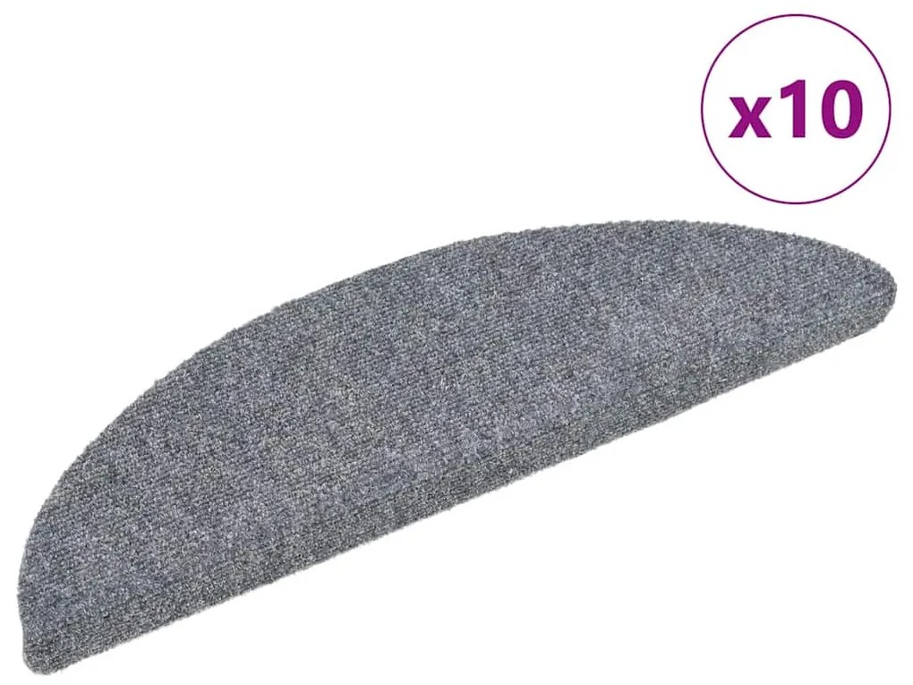 vidaXL Πατάκια Σκάλας Αυτοκόλ. 10 τεμ. Αν. Γκρι 56x17x3εκ Βελονιασμένα