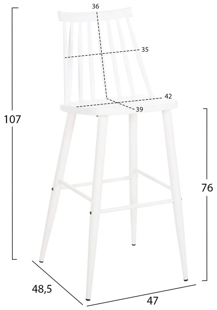 Σκαμπό μπαρ Ψηλό VANESSA C8459.11 σε Λευκό PP &amp; Μέταλλο 47x48,5x107Υεκ. 2αδα 47x48.5x107 εκ.