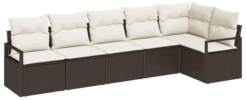 vidaXL Σετ Καναπέ Κήπου 6 pcs Καφέ, Κρέμα Πολυ rattan, βαμμένο ατσάλι