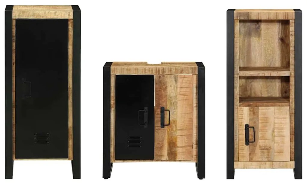 vidaXL Σετ Επίπλων Μπάνιου 3 pcs Καφέ και Μαύρο Στερεό ξύλο μάνγκο