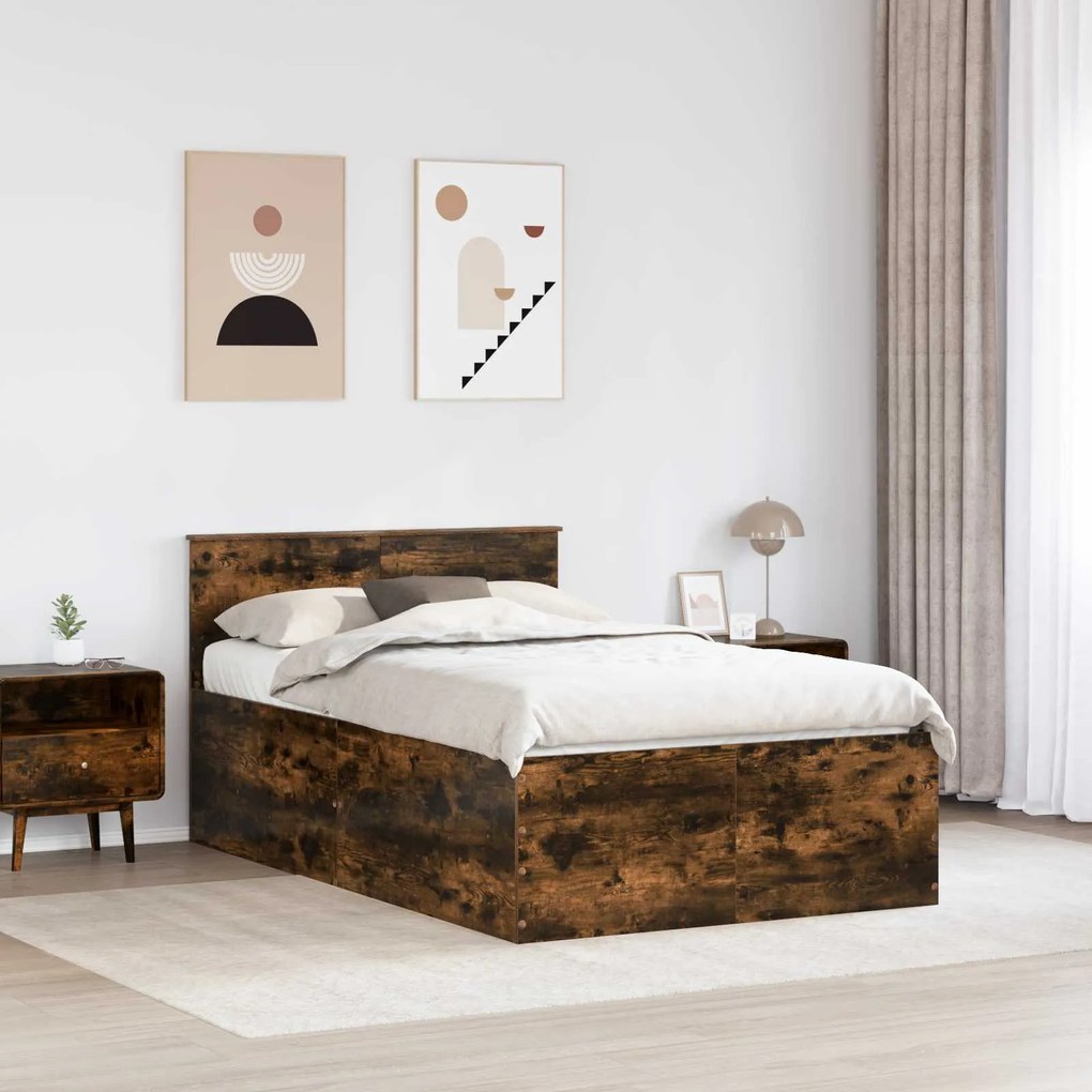 vidaXL Σκελετός Κρεβατιού με κεφαλάρι Καπνιστό Δρύς 135 x 190 cm