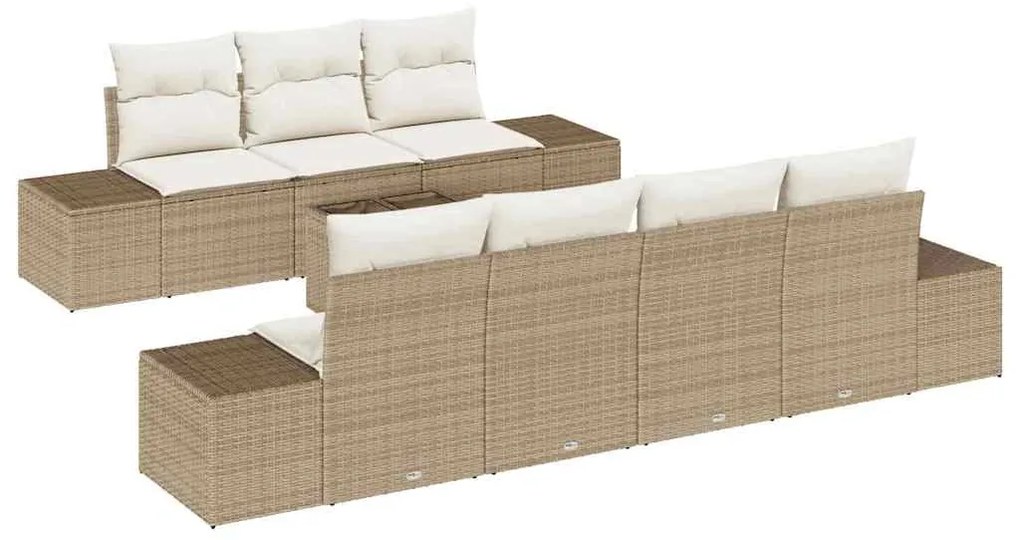 vidaXL Σετ Καναπέ Κήπου 8 pcs Μπεζ Πολυ ράταν