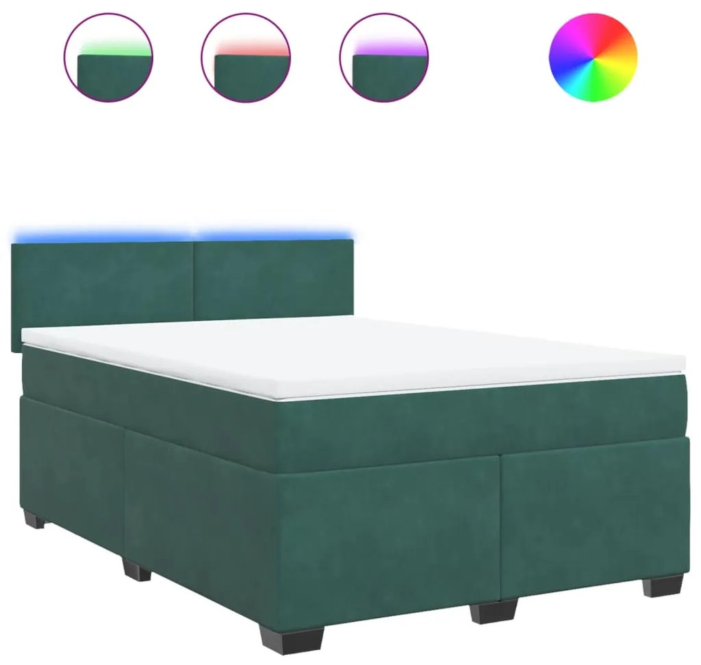 vidaXL Κρεβάτι Boxspring με Στρώμα Σκούρο Πράσινο 140x190εκ. Βελούδινο