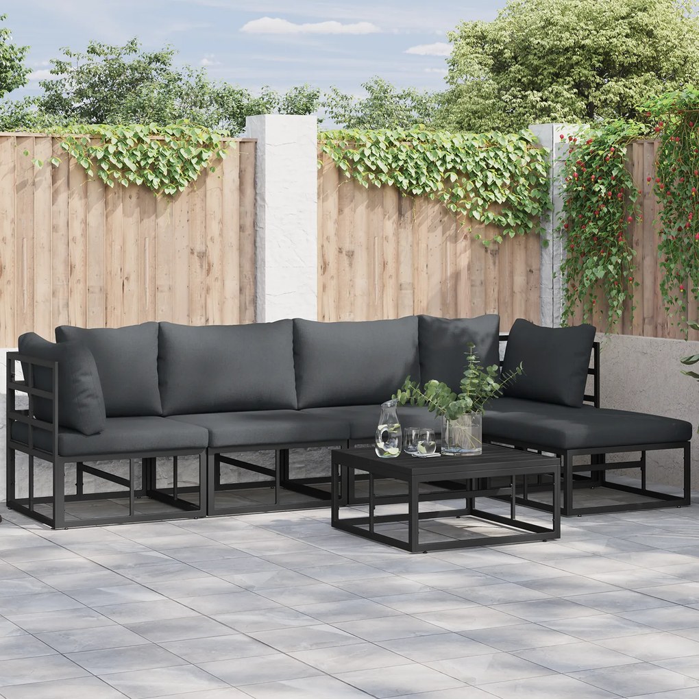 vidaXL Σετ Καναπέ Κήπου με μαξιλάρι 5 pcs Μαύρο Αλουμίνιο