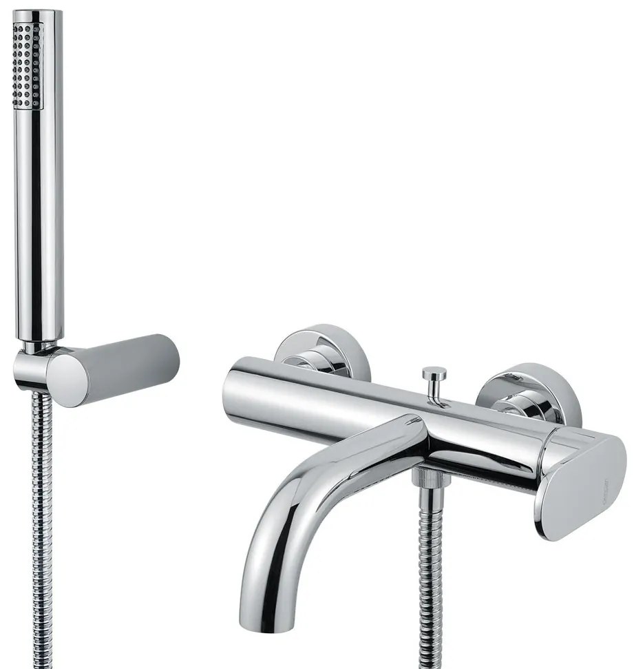 Armando Vicario Slim Chrome Μπαταρία Λουτρού Με Tηλέφωνο Anticalcare, Eπίτοιχο Στήριγμα Tηλεφώνο&amp;Αθραυστο Σπιράλ 500100-100