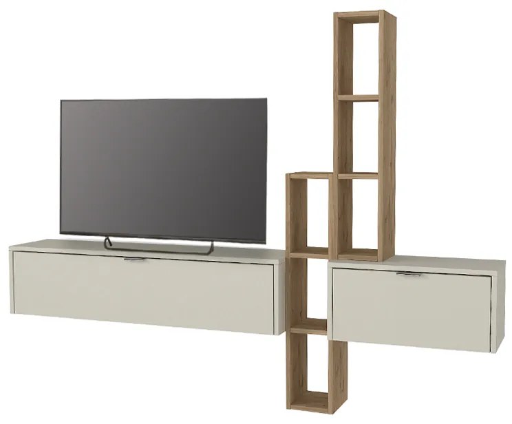 Σύνθεση τηλεόρασης επιτοίχια Edgar χρώμα sandstone - sepet oak 198,4x29,6x148,5εκ.