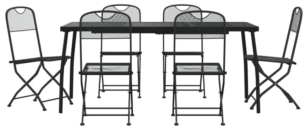 vidaXL Σετ Τραπεζαρίας Κήπου 7 Τεμαχίων Ανθρακί από Μεταλλικό Πλέγμα