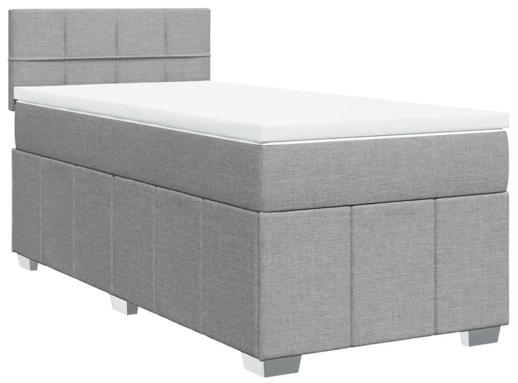 Κρεβάτι Boxspring με Στρώμα Ανοιχτό Γκρι 90x190 εκ. Υφασμάτινο - Γκρι