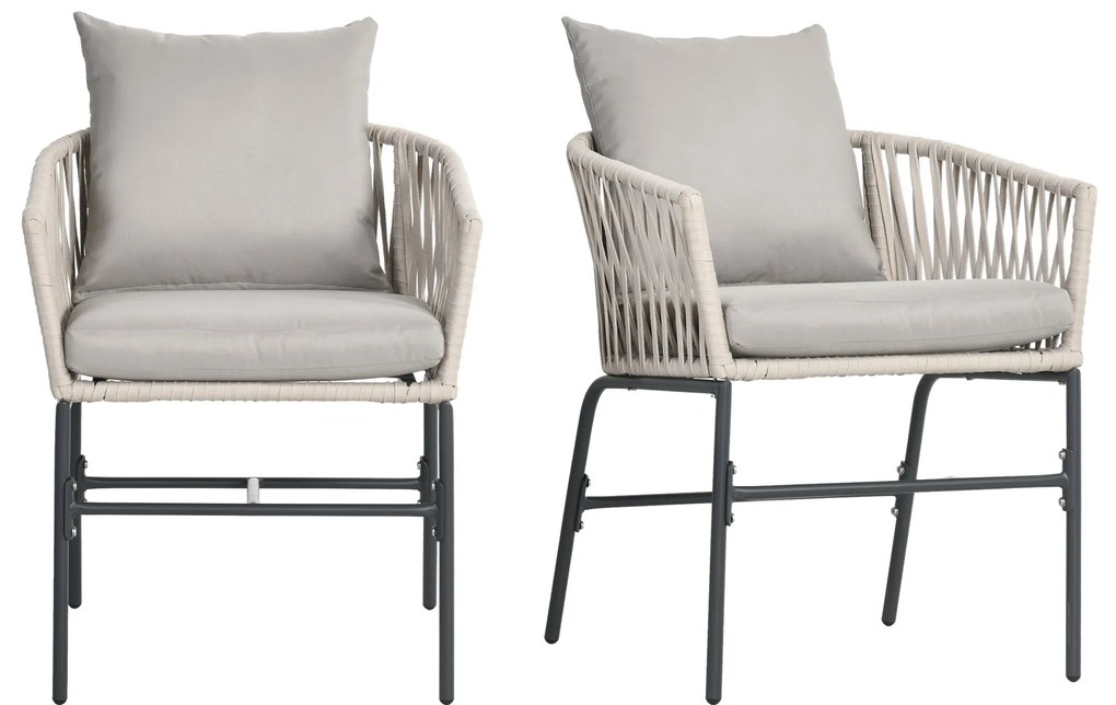 Outsunny Σετ 2 καρεκλών βεράντας, στυλ Boho, άνετο κάθισμα, μαξιλάρια καθίσματος, πλενόμενο κάλυμμα, μεταλλικό πλαίσιο, μπεζ