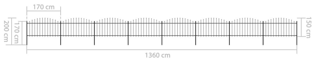 vidaXL Κάγκελα Περίφραξης με Λόγχες Μαύρα (1,25-1,5)x13,6 μ. Ατσάλινα