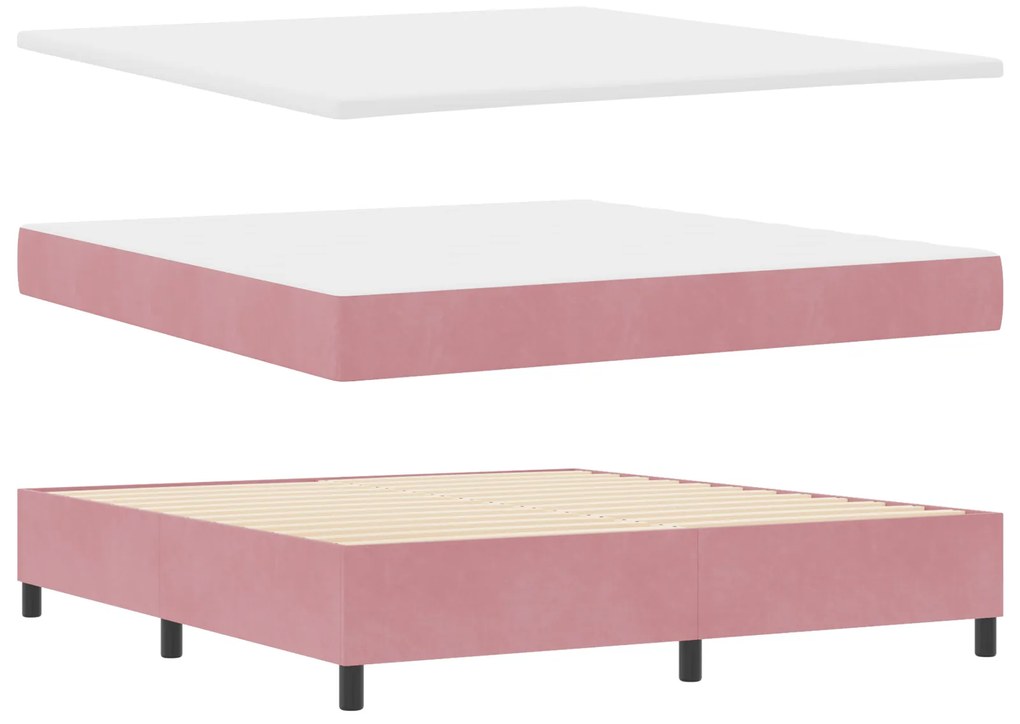 vidaXL Κρεβάτι Box Spring με Στρώμα & LED Ροζ 180x200 εκ Βελούδο