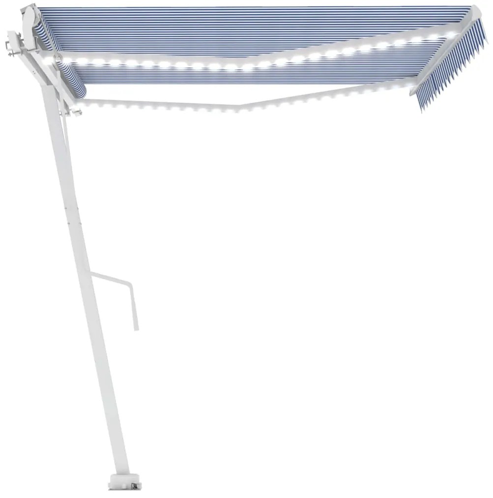 vidaXL Τέντα Αυτόματη με Αισθητήρα Ανέμου &amp; LED Μπλε/Λευκό 450x300 εκ.