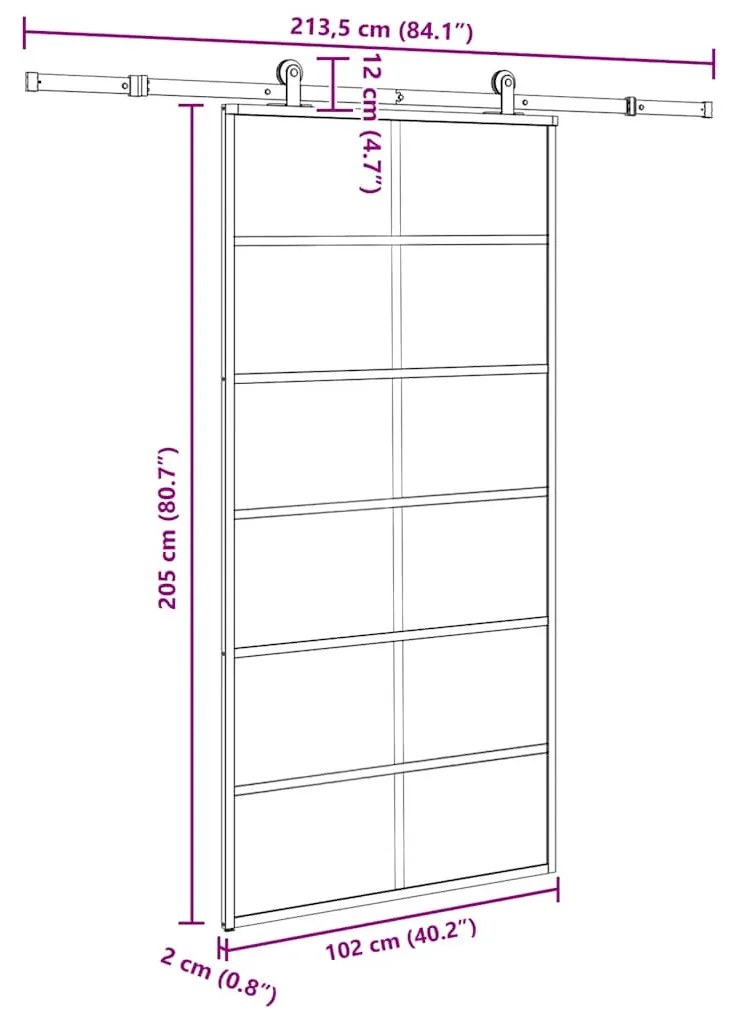 Συρόμενη πόρτα με σετ υλικού 102x205 cm ESG Γυαλί&amp;Αλουμίνιο - Μαύρο