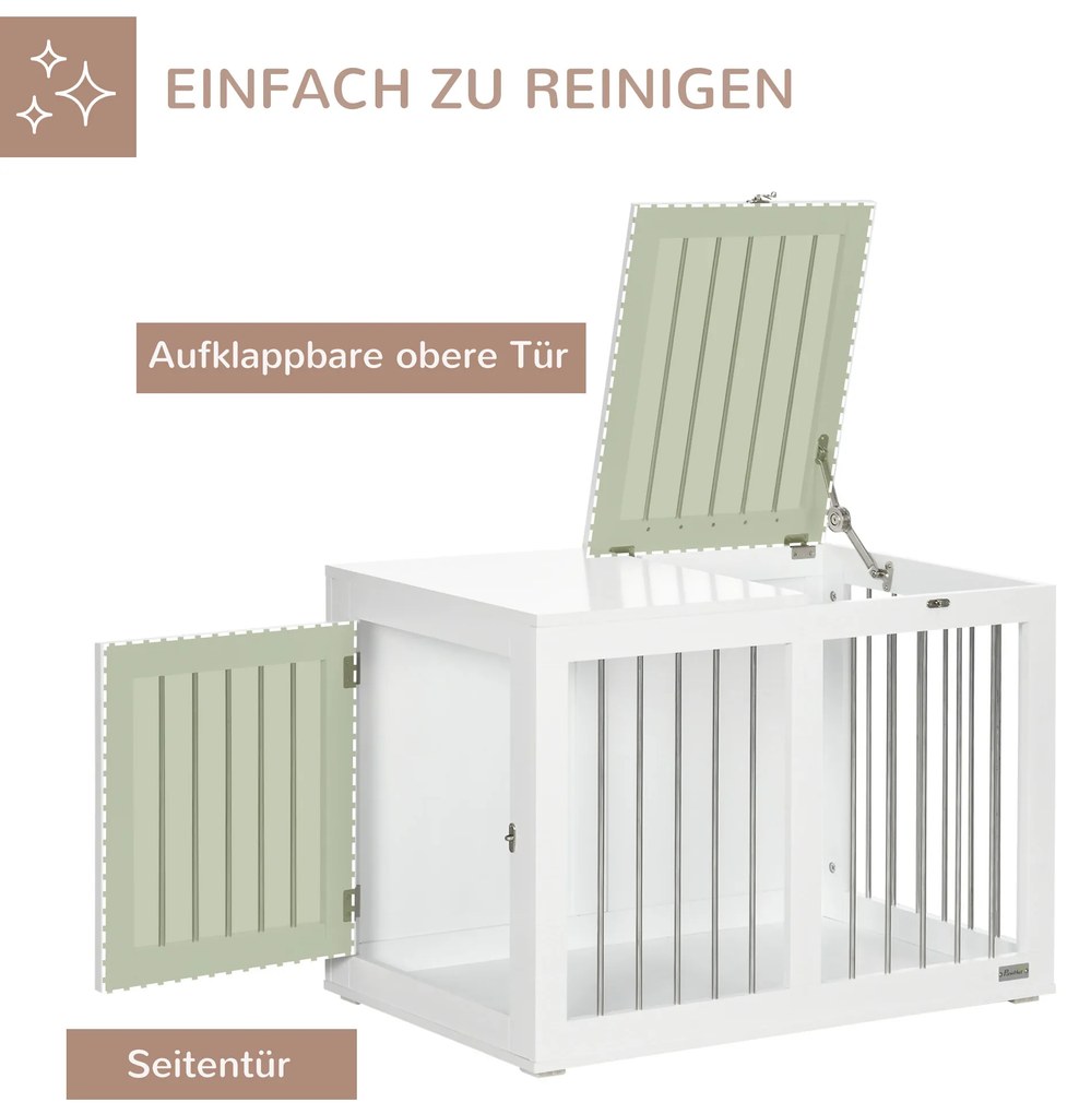 PawHut Κλουβί για σκύλους με 2 πόρτες, Κλουβί μεταφοράς σκύλων, Κλειδωμένο, Ατσάλινο πλέγμα, 80 x 50 x 56,5 cm, Λευκό + Ασημί