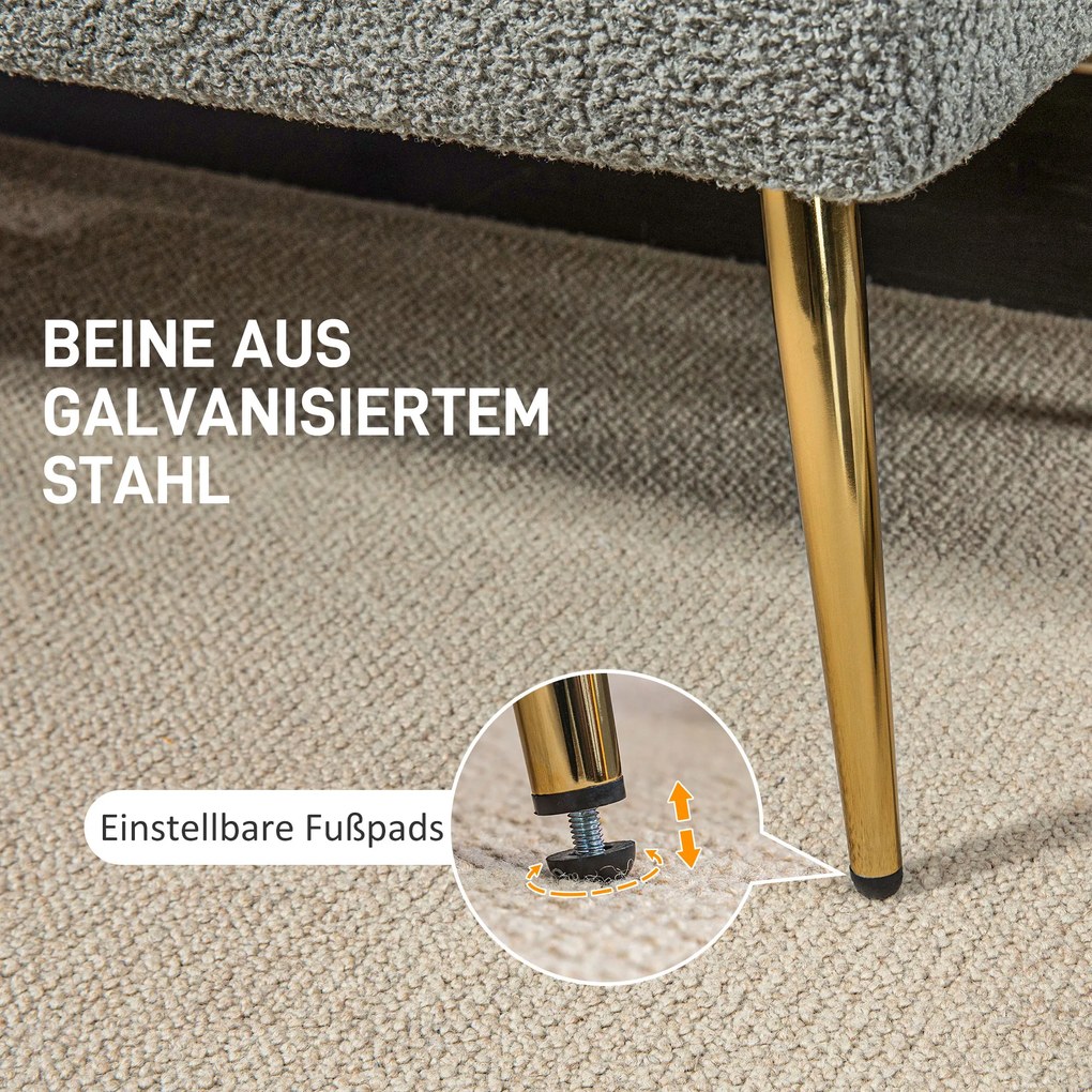 HOMCOM Πάγκος Κρεβατιού, Πάγκος Καθίσματος, Μαλακό Κάλυμμα σε Όψη Μαλλιού Αρνιού, έως 120 kg, Επιχρυσωμένα Ατσάλινα Πόδια, 112x41x46cm, Γκρι