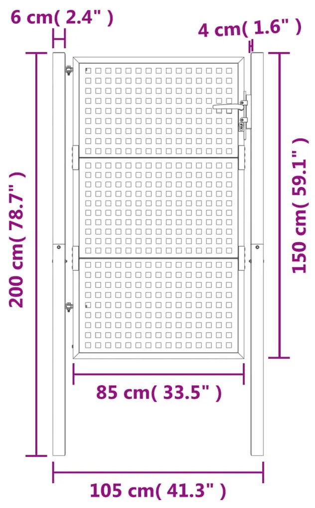 vidaXL Πύλη Κήπου Ανθρακί 105 x 200 εκ. Ατσάλινη