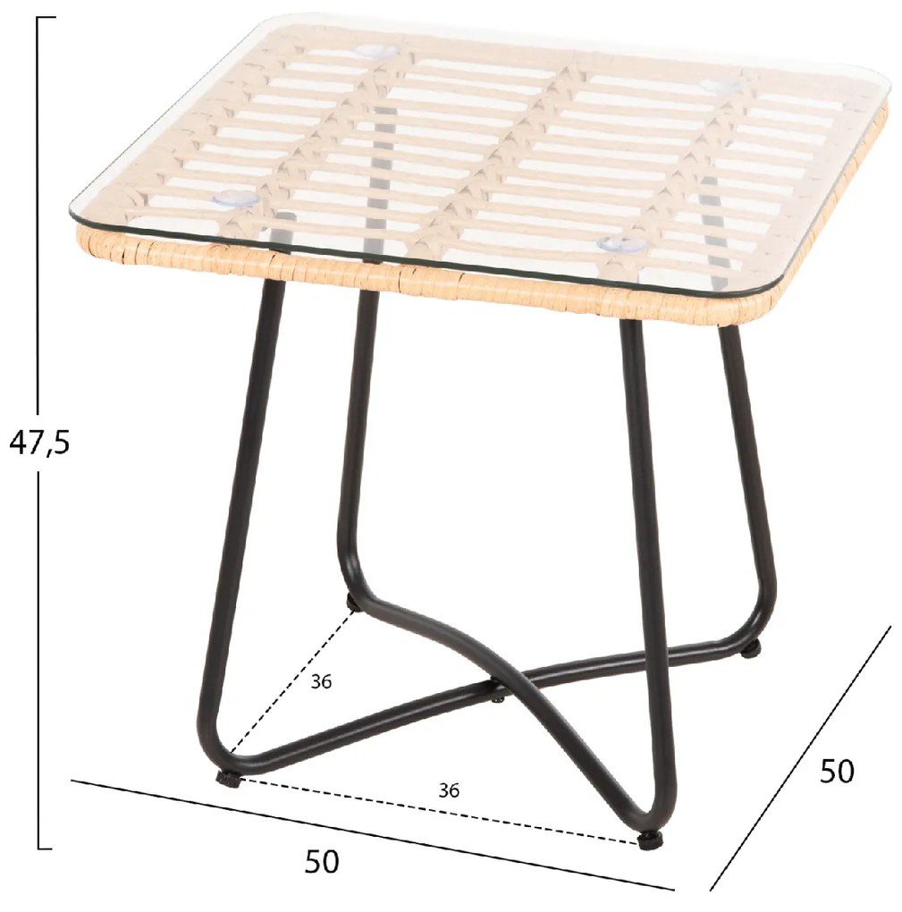 ΤΡΑΠΕΖΑΚΙ GERRY HM5717.11 ΜΕ WICKER ΜΠΕΖ-ΜΑΥΡΟ ΜΕΤΑΛ.ΣΚΕΛΕΤΟ 50x50x47,5Υεκ.