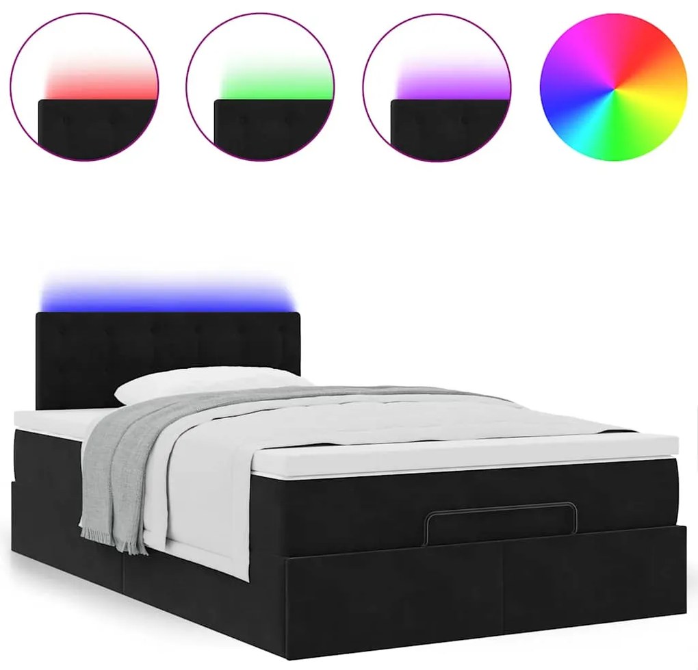 vidaXL Οθωμανικό κρεβάτι με στρώμα & LEDs Μαύρο 120x200cm Velvet