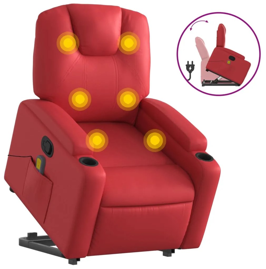 vidaXL Πολυθρόνα Μασάζ Ανακλινόμενη με Ανύψωση Κόκκινη Συνθετικό Δέρμα