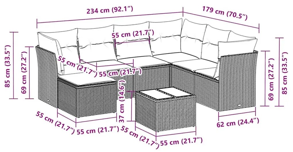 vidaXL Σαλόνι Κήπου 8 Τεμαχίων Μαύρο από Συνθετικό Ρατάν με Μαξιλάρια