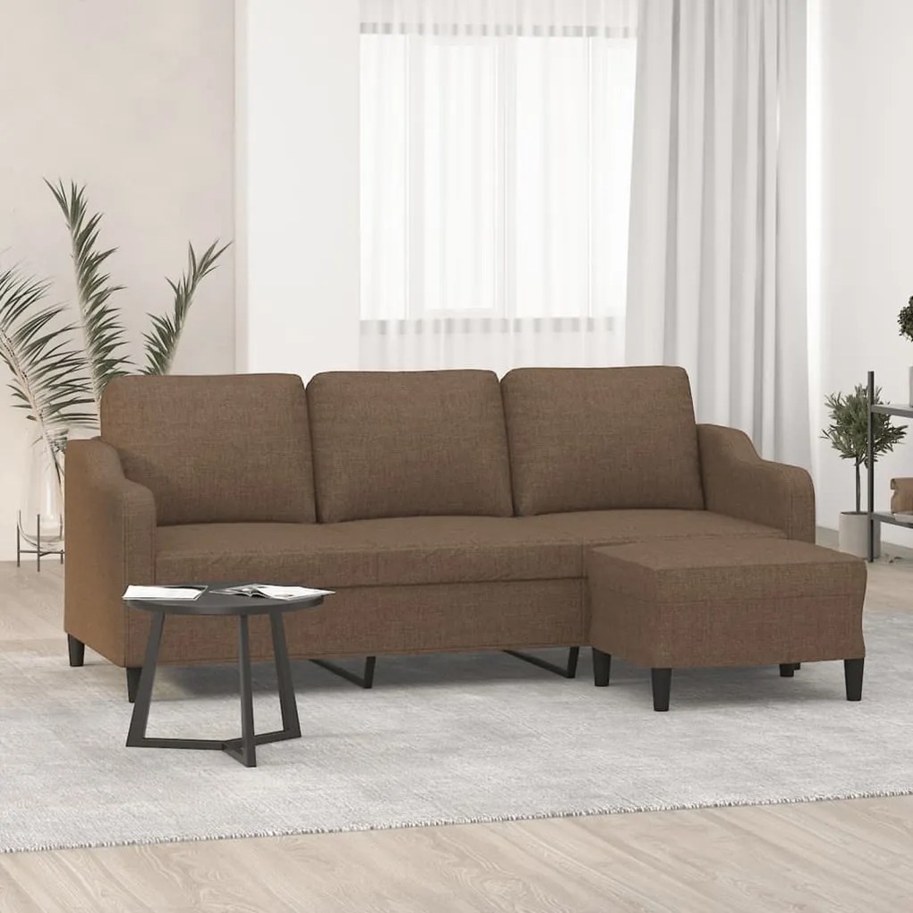 vidaXL Καναπές Τριθέσιος Καφέ 180 εκ. από Υφασμάτινος με Υποπόδιο
