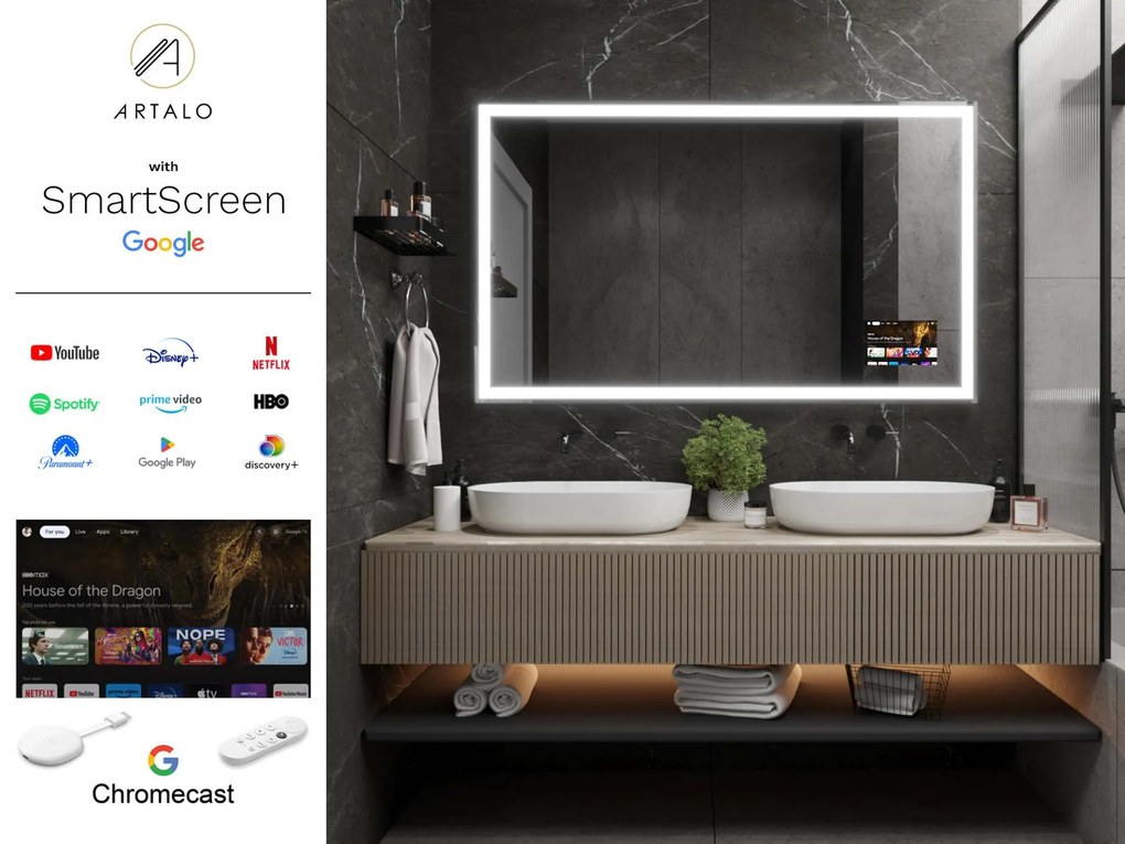 SMART καθρέφτης με φωτισμό LED M1 premium + SmartScreen with Google Chromecast