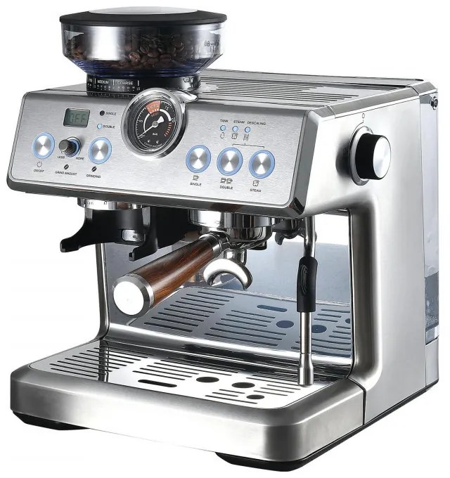 Μηχανή εσπρέσο Finlux FEM-1965M, 2450W, Ιταλική αντλία ULKA 20 bar, 2,2 l, 250 g, Ενσωματωμένος μύλος με 15 ρυθμίσεις, Inox