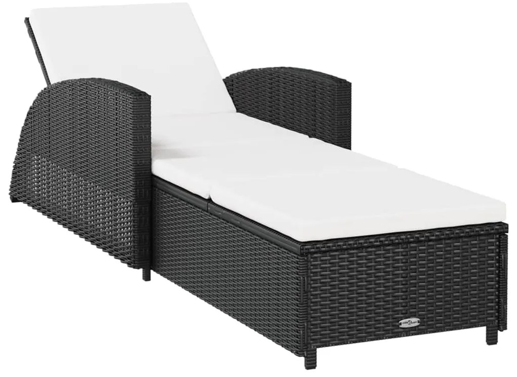 vidaXL Ξαπλώστρα Μαύρη από Συνθετικό Ρατάν με Λευκό Κρεμ Μαξιλάρι