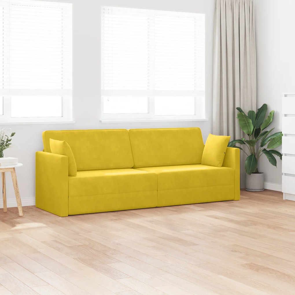 vidaXL Καναπές Κρεβάτι 2 σε 1 Κίτρινος 213x144x60 εκ. Βελούδο